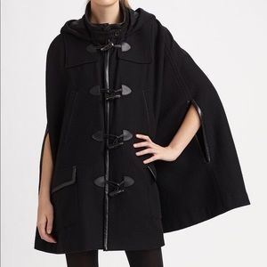 Joie faux leather trimmed cape, black, medium
